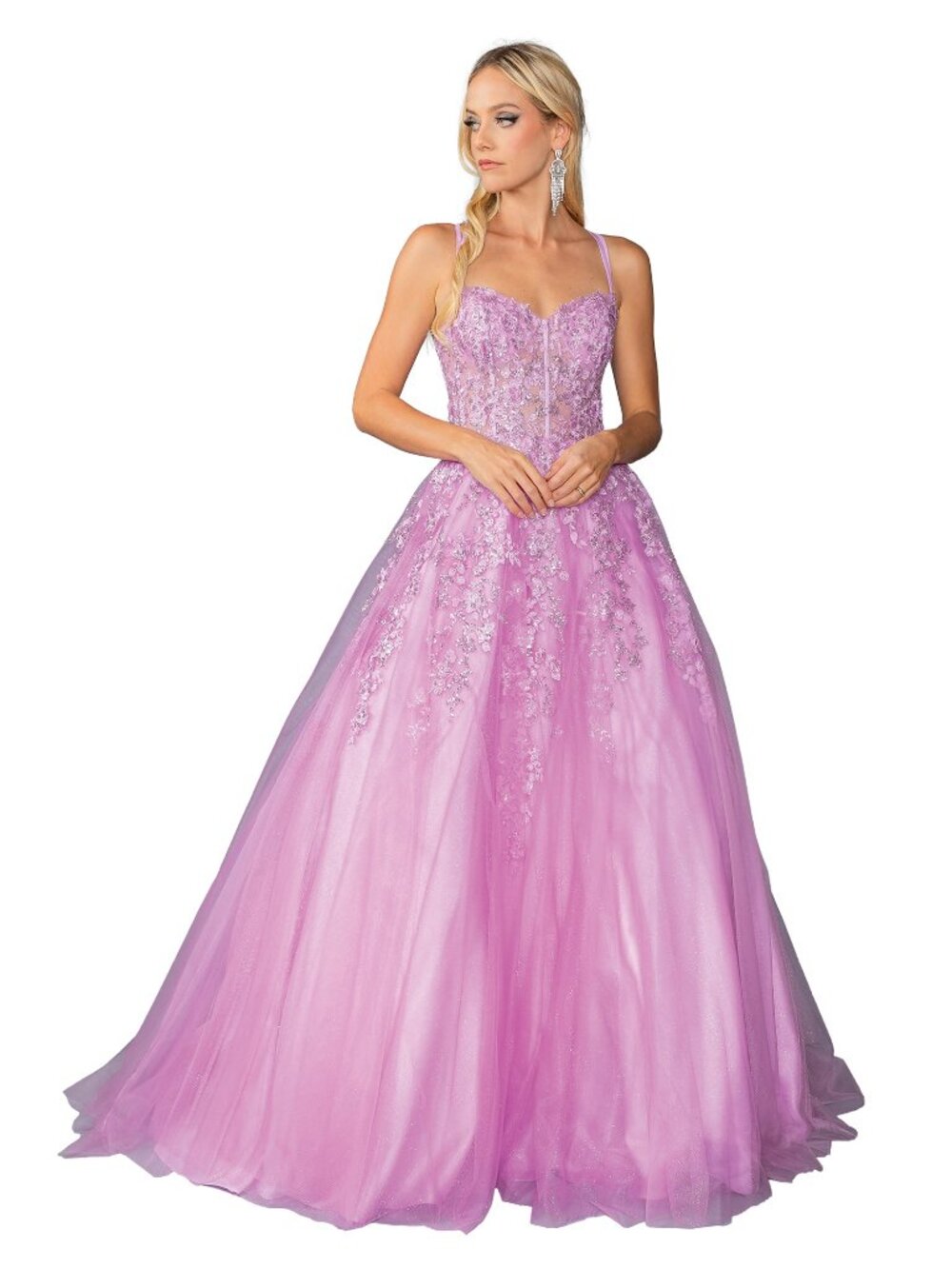 NEW LILAC Tulle & Lace Prom Gown Floor Length Formal Elegant 4458